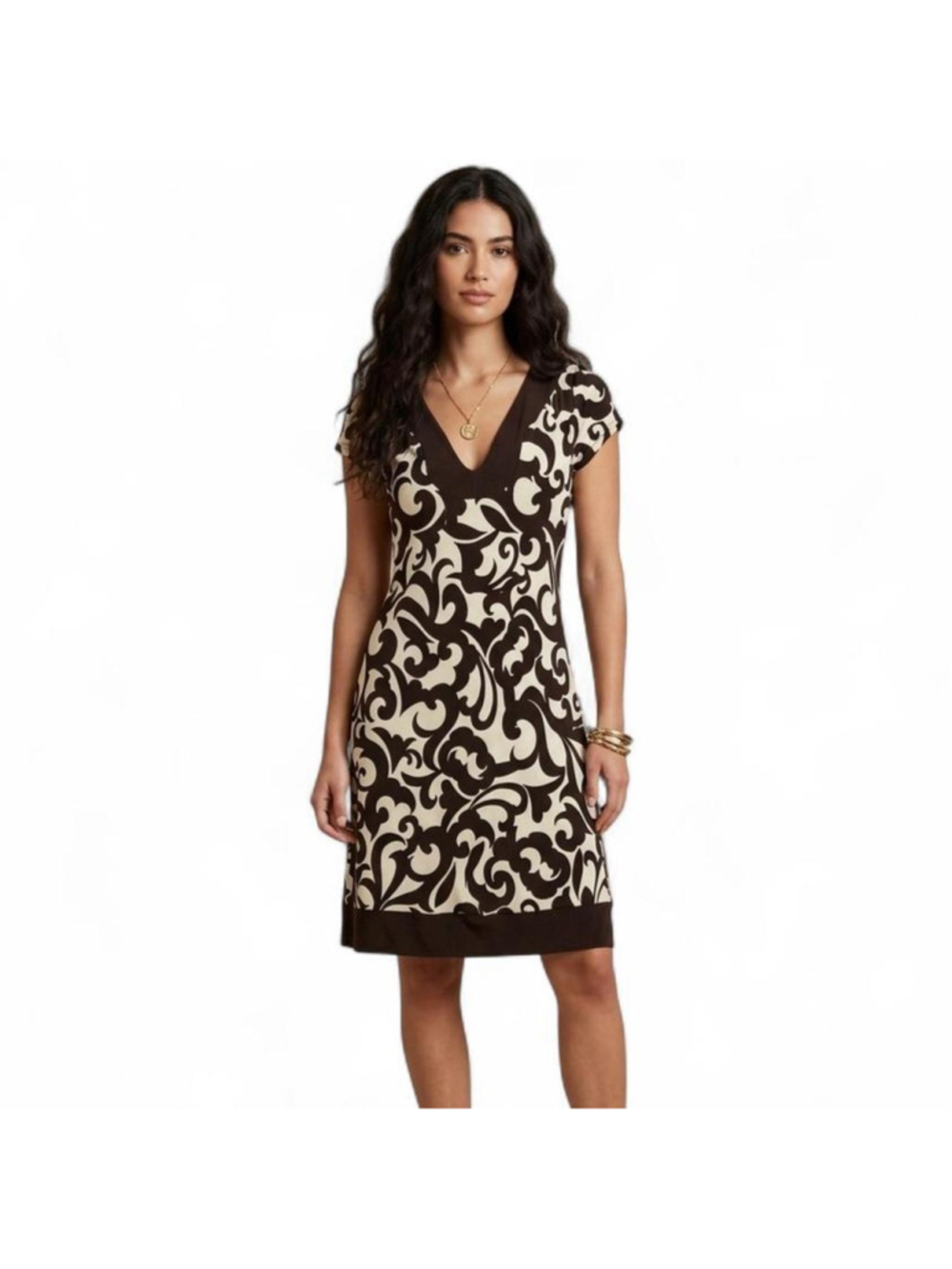 Brown and cream printed dress